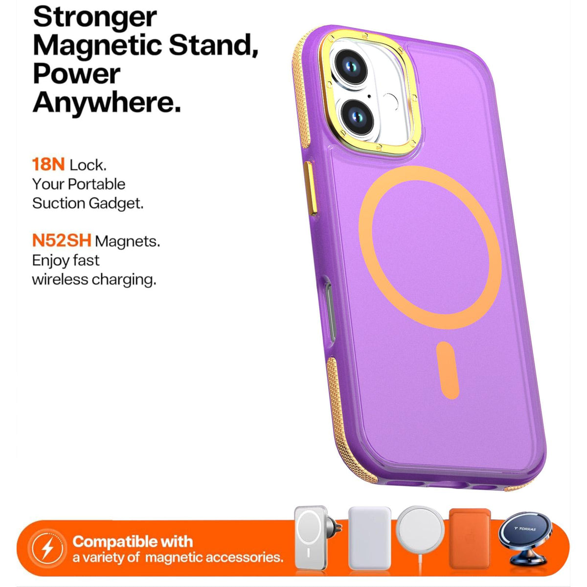 For iPhone 16 Two-tone Contrast Magnetic Phone Case - Purple - EDA009981503D