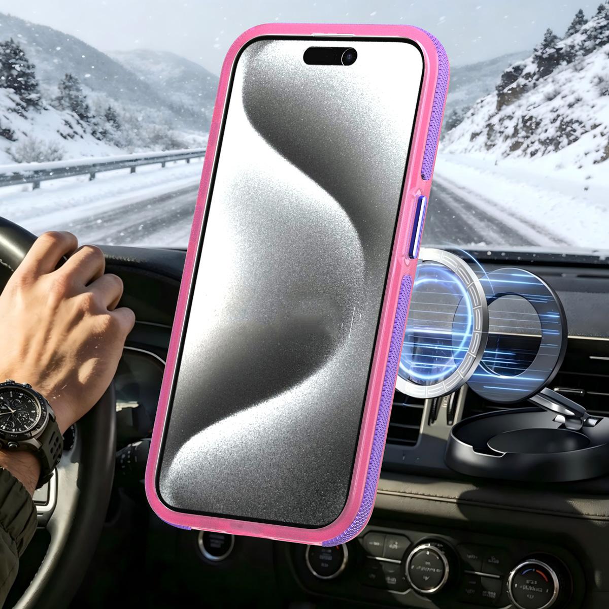 For iPhone 15 Pro Max Two-tone Contrast Magnetic Phone Case - Pink - EDA009981504A