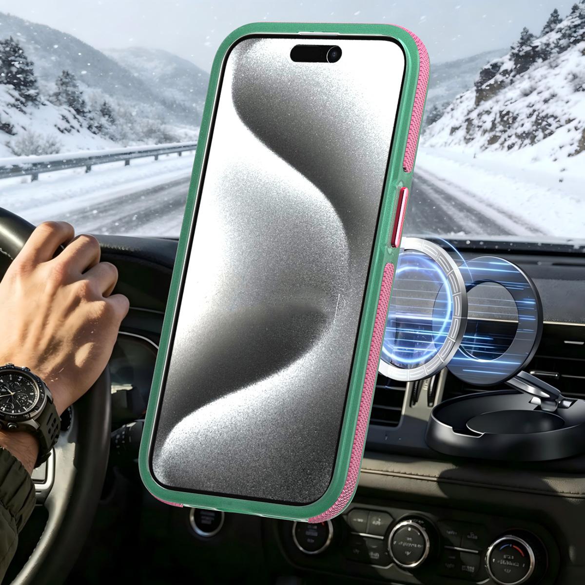For iPhone 15 Pro Max Two-tone Contrast Magnetic Phone Case - Green - EDA009981504C