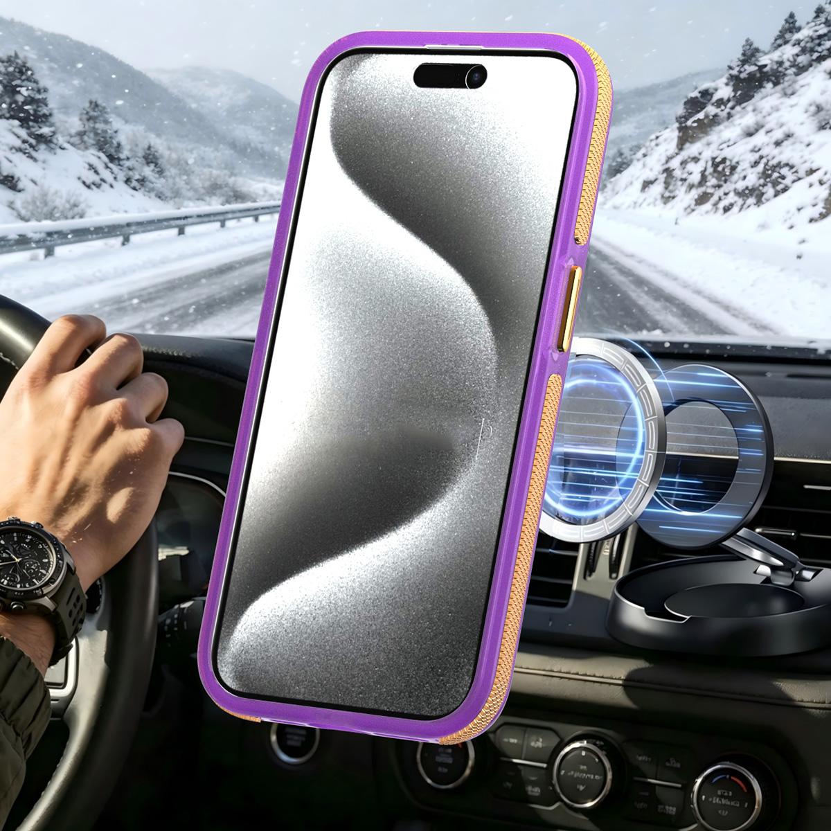 For iPhone 15 Pro Max Two-tone Contrast Magnetic Phone Case - Purple - EDA009981504D