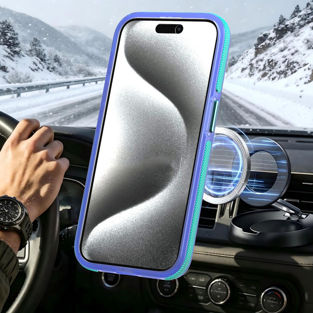 For iPhone 15 Pro Two-tone Contrast Magnetic Phone Case - Blue - EDA009981505B