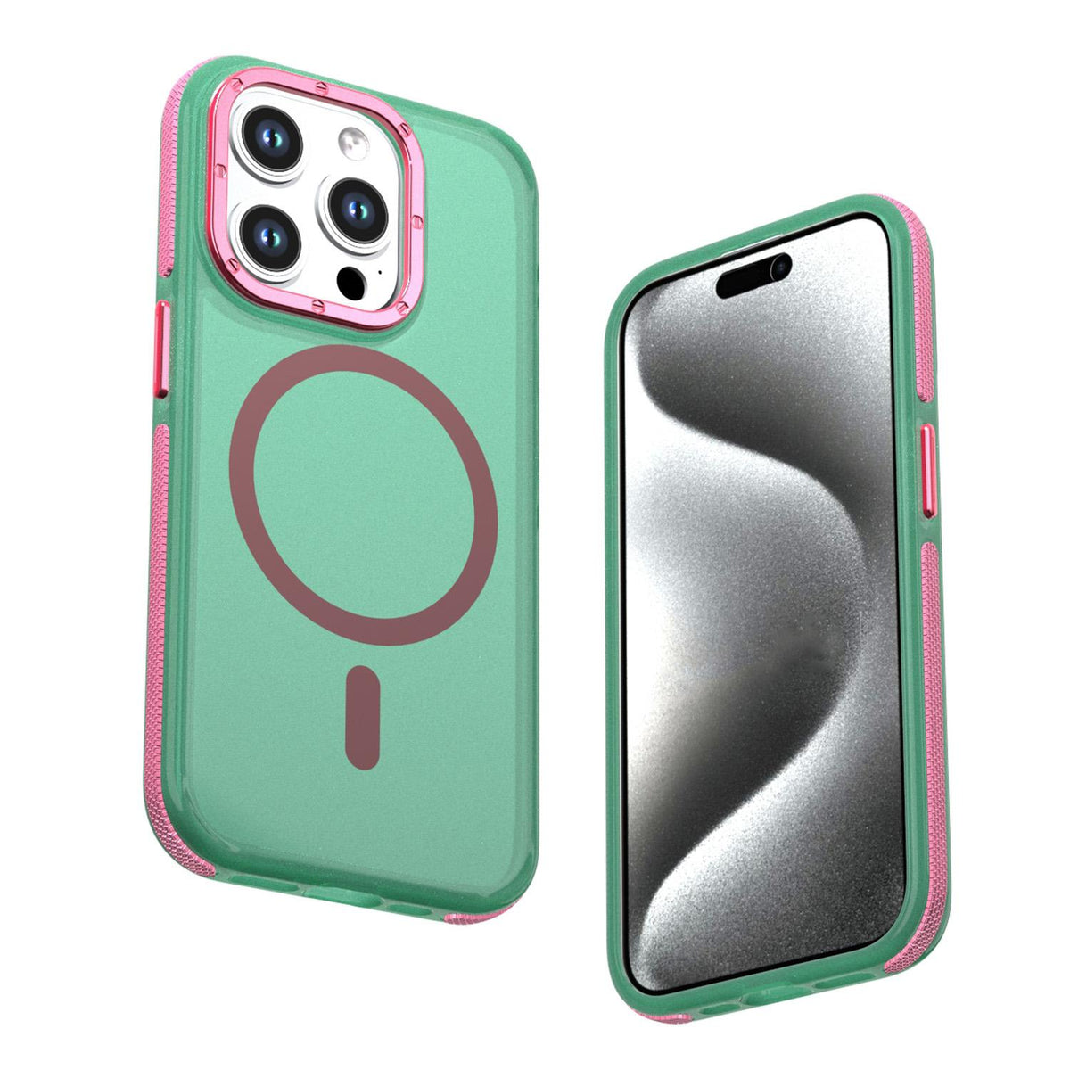 For iPhone 15 Pro Two-tone Contrast Magnetic Phone Case - Green - EDA009981505C