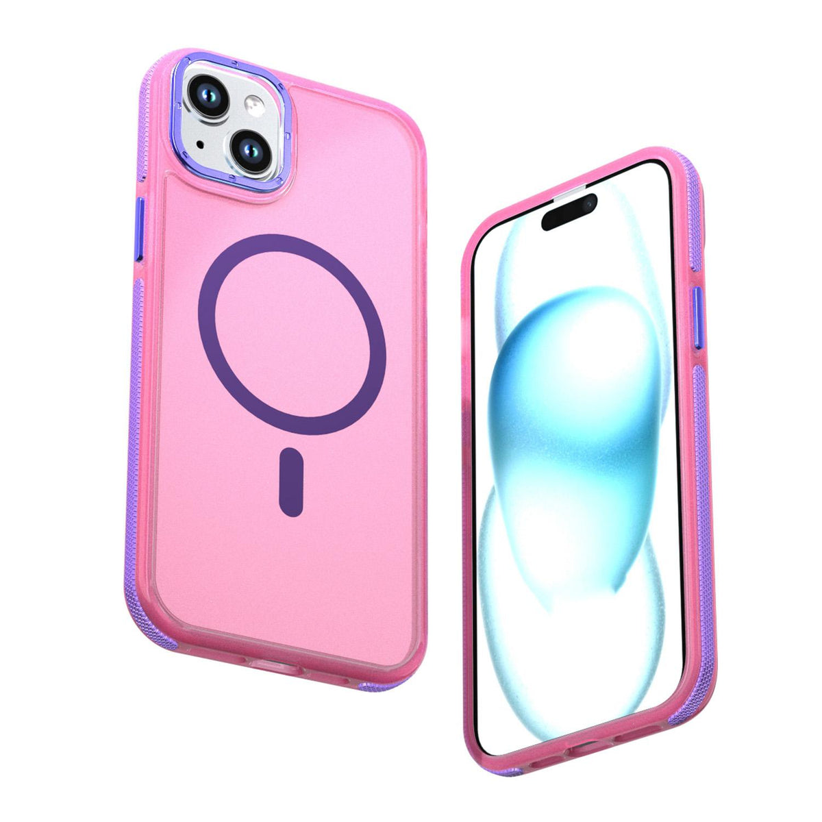 For iPhone 15 Plus / 14 Plus Two-tone Contrast Magnetic Phone Case - Pink - EDA009981507A
