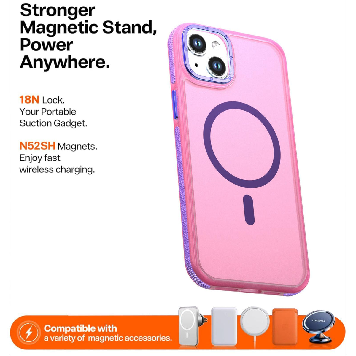 For iPhone 15 Plus / 14 Plus Two-tone Contrast Magnetic Phone Case - Pink - EDA009981507A