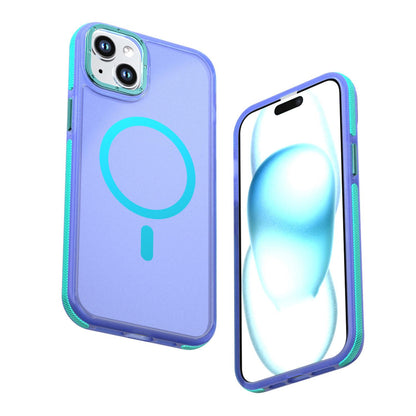 For iPhone 15 Plus / 14 Plus Two-tone Contrast Magnetic Phone Case - Blue - EDA009981507B