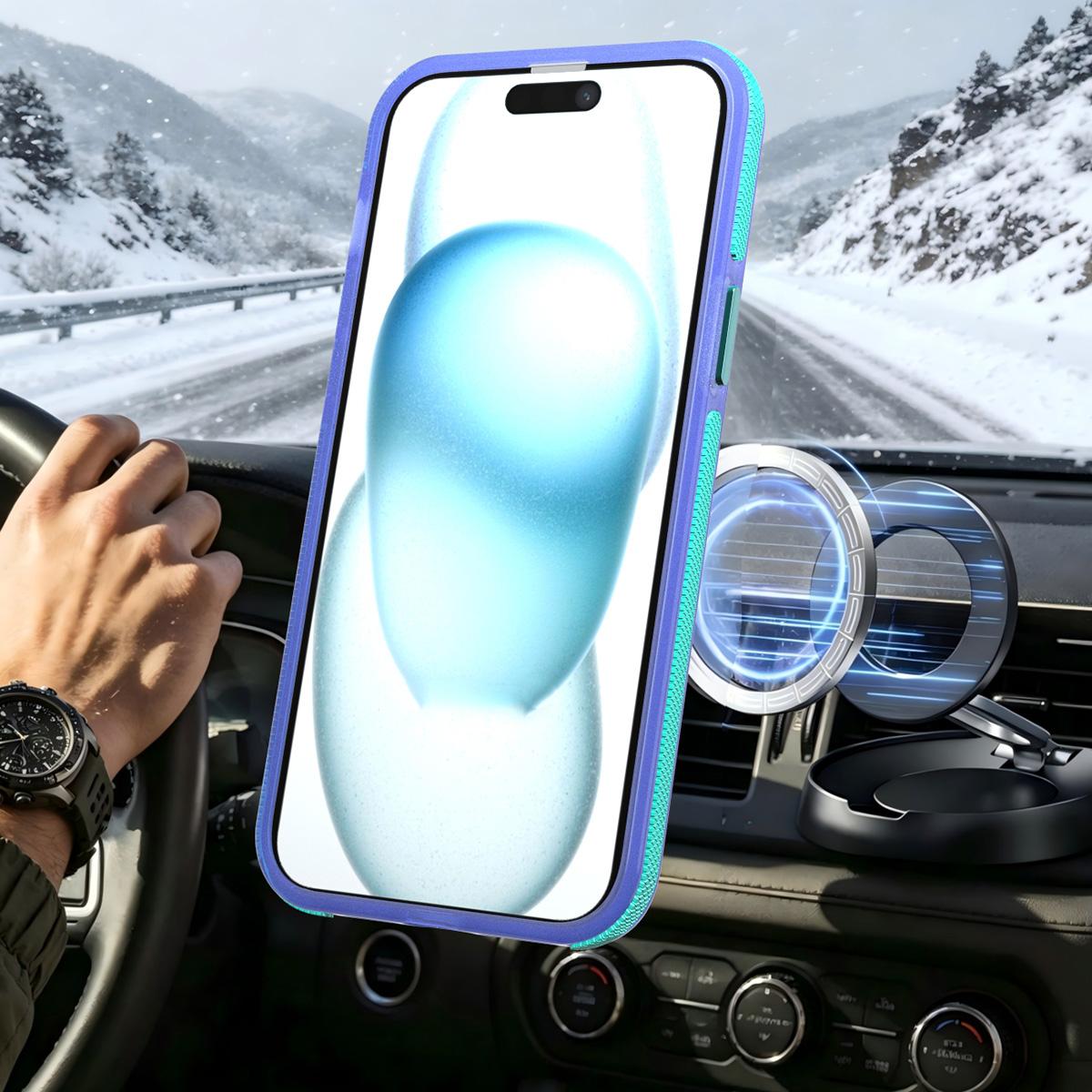 For iPhone 15 Plus / 14 Plus Two-tone Contrast Magnetic Phone Case - Blue - EDA009981507B