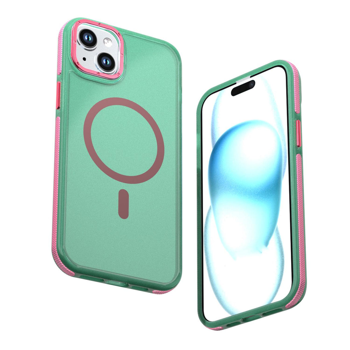 For iPhone 15 Plus / 14 Plus Two-tone Contrast Magnetic Phone Case - Green - EDA009981507C