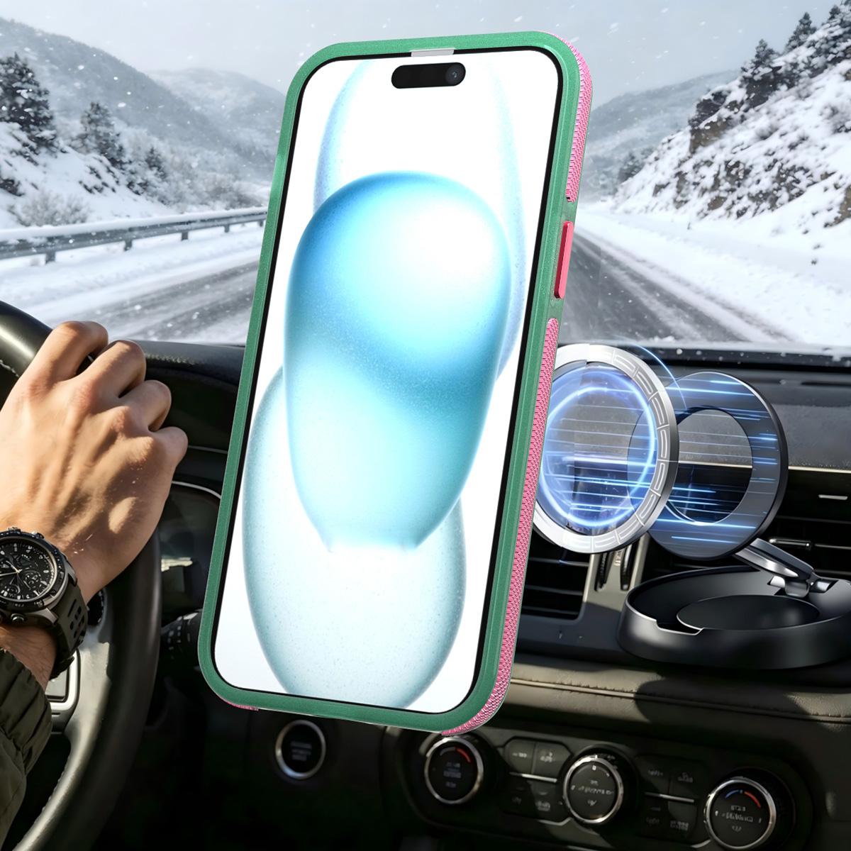 For iPhone 15 Plus / 14 Plus Two-tone Contrast Magnetic Phone Case - Green - EDA009981507C