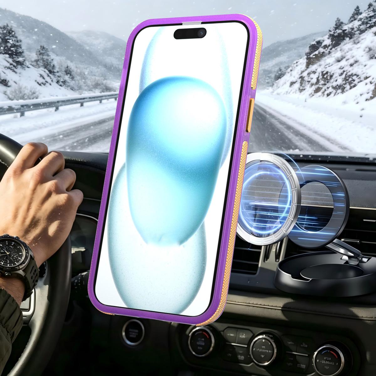 For iPhone 15 Plus / 14 Plus Two-tone Contrast Magnetic Phone Case - Purple - EDA009981507D