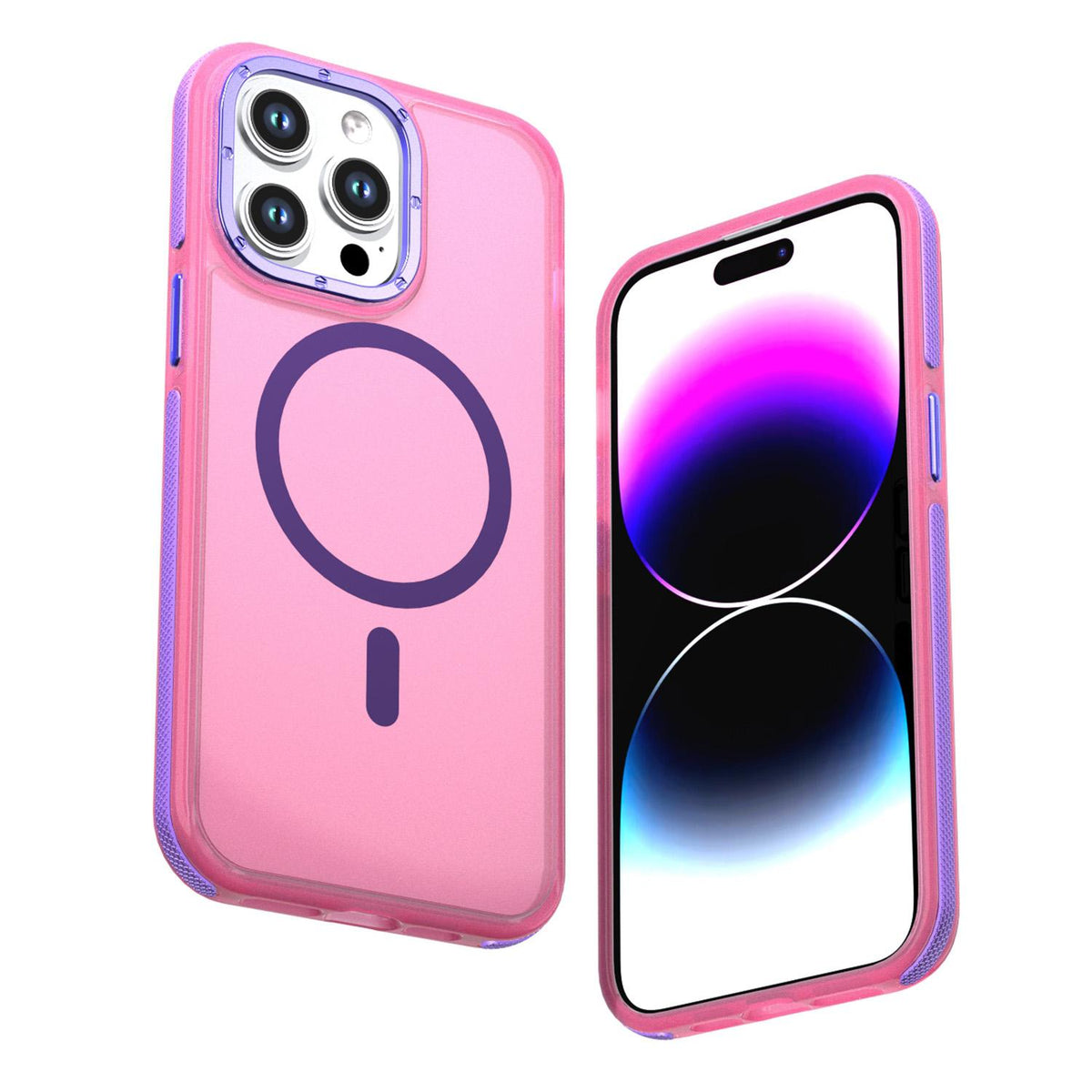 For iPhone 14 Pro Max Two-tone Contrast Magnetic Phone Case - Pink - EDA009981508A