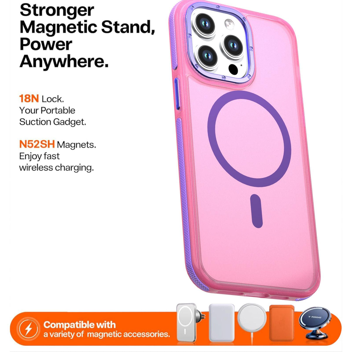 For iPhone 14 Pro Max Two-tone Contrast Magnetic Phone Case - Pink - EDA009981508A