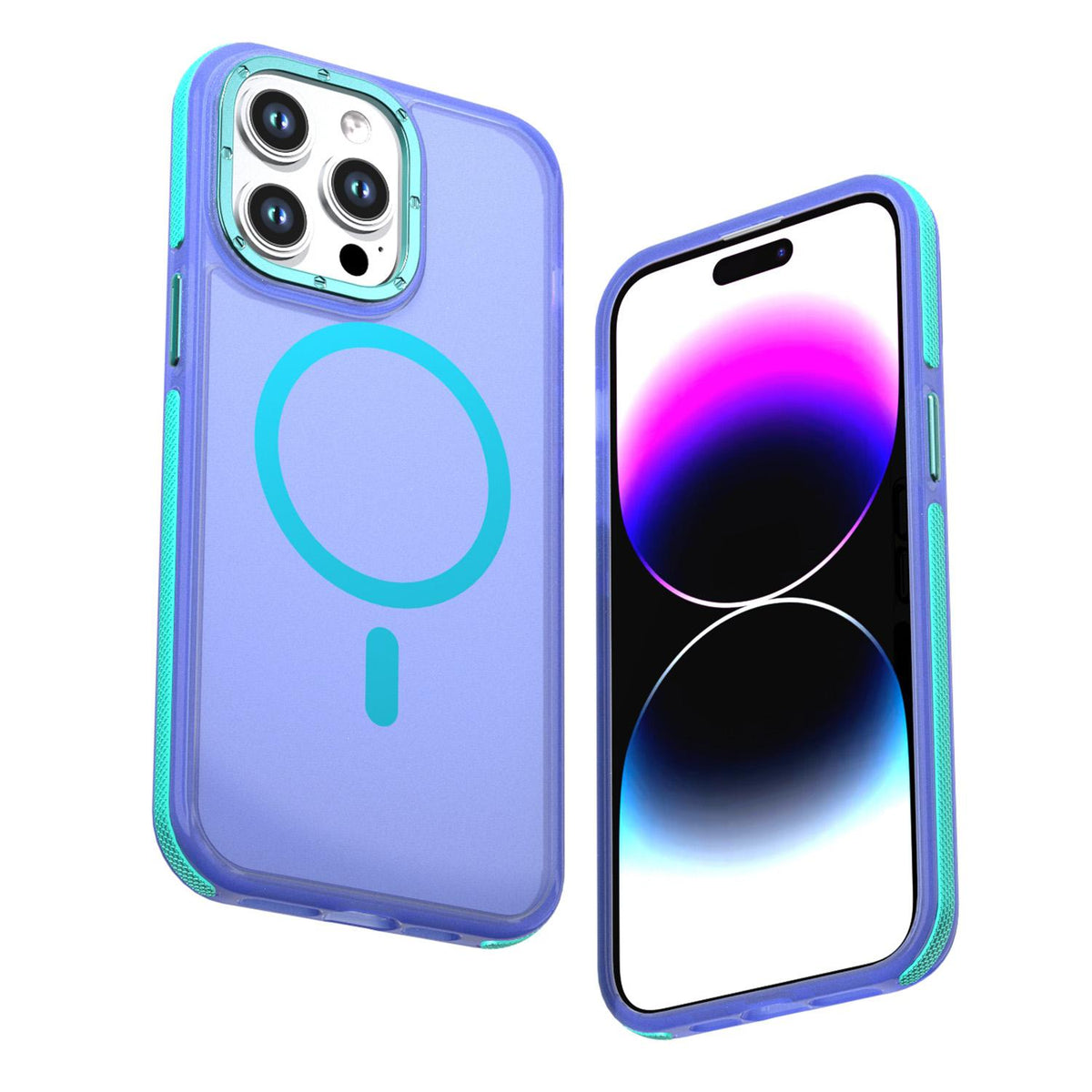 For iPhone 14 Pro Max Two-tone Contrast Magnetic Phone Case - Blue - EDA009981508B