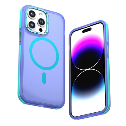 For iPhone 14 Pro Max Two-tone Contrast Magnetic Phone Case - Blue - EDA009981508B