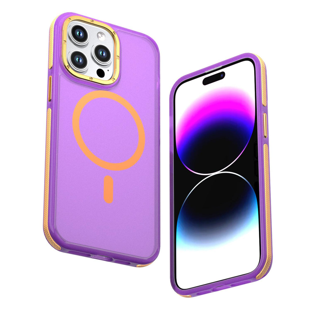For iPhone 14 Pro Max Two-tone Contrast Magnetic Phone Case - Purple - EDA009981508D