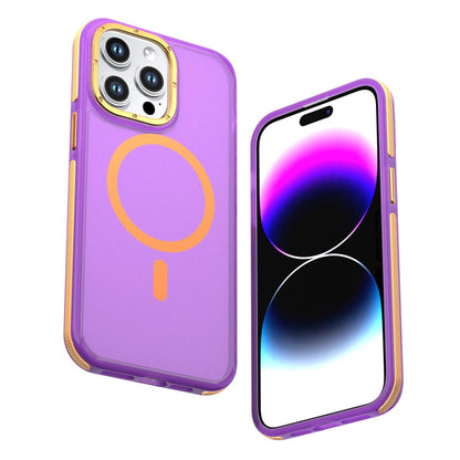 For iPhone 14 Pro Max Two-tone Contrast Magnetic Phone Case - Purple - EDA009981508D