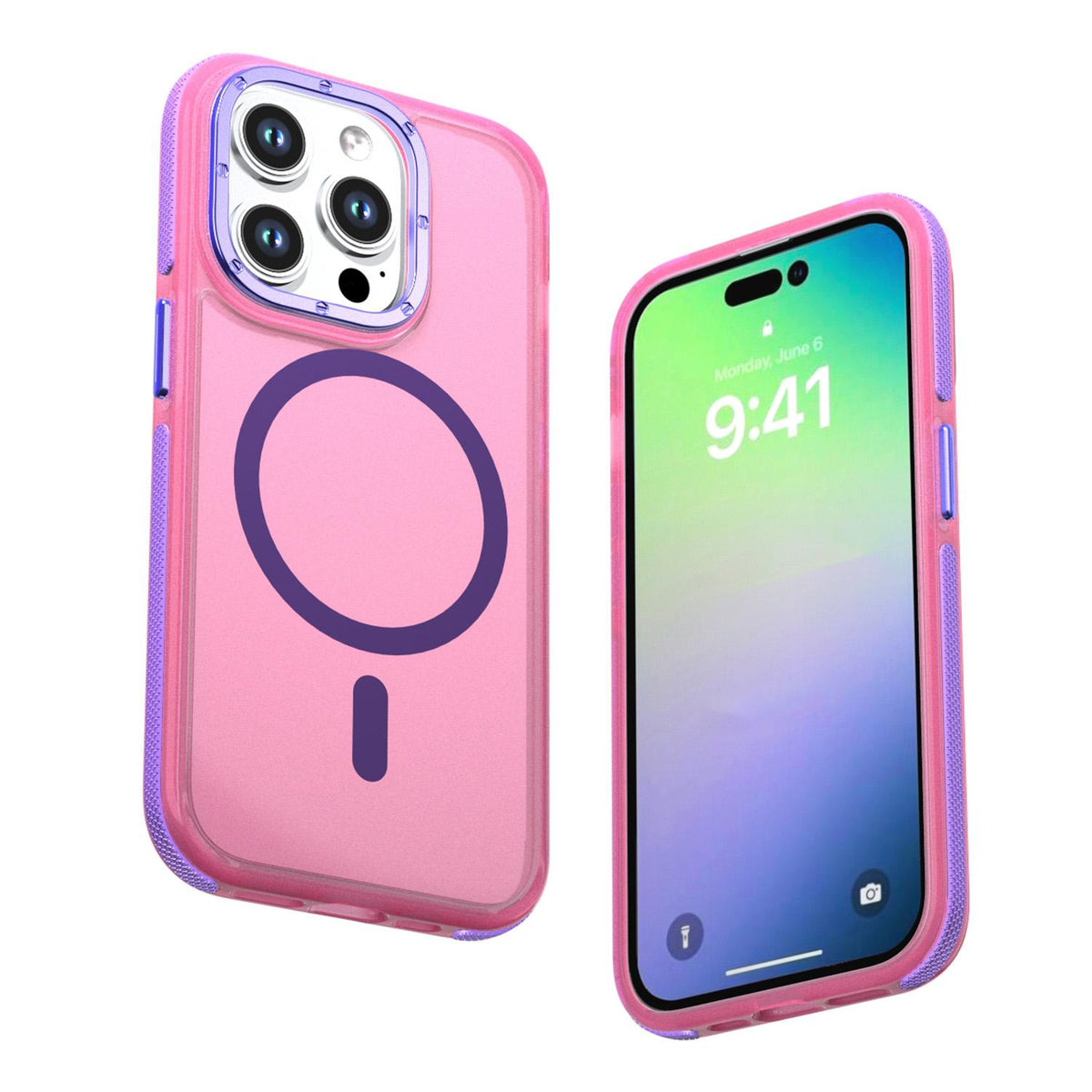 For iPhone 14 Pro Two-tone Contrast Magnetic Phone Case - Pink - EDA009981509A