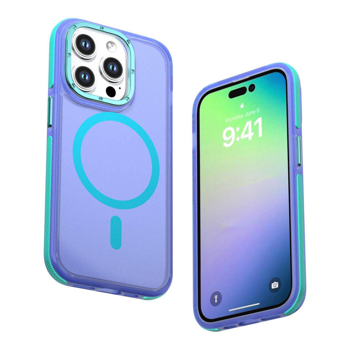 For iPhone 14 Pro Two-tone Contrast Magnetic Phone Case - Blue - EDA009981509B