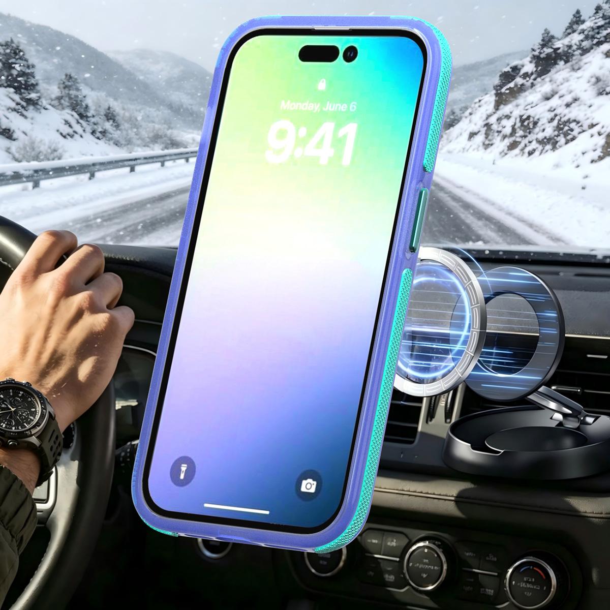 For iPhone 14 Pro Two-tone Contrast Magnetic Phone Case - Blue - EDA009981509B