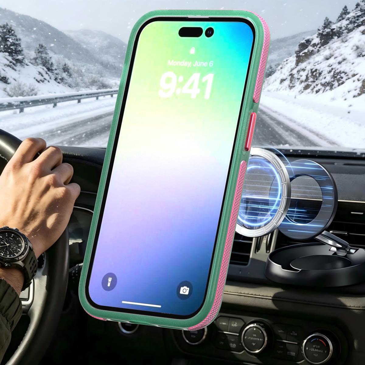 For iPhone 14 Pro Two-tone Contrast Magnetic Phone Case - Green - EDA009981509C