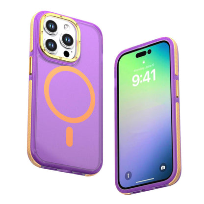 For iPhone 14 Pro Two-tone Contrast Magnetic Phone Case - Purple - EDA009981509D