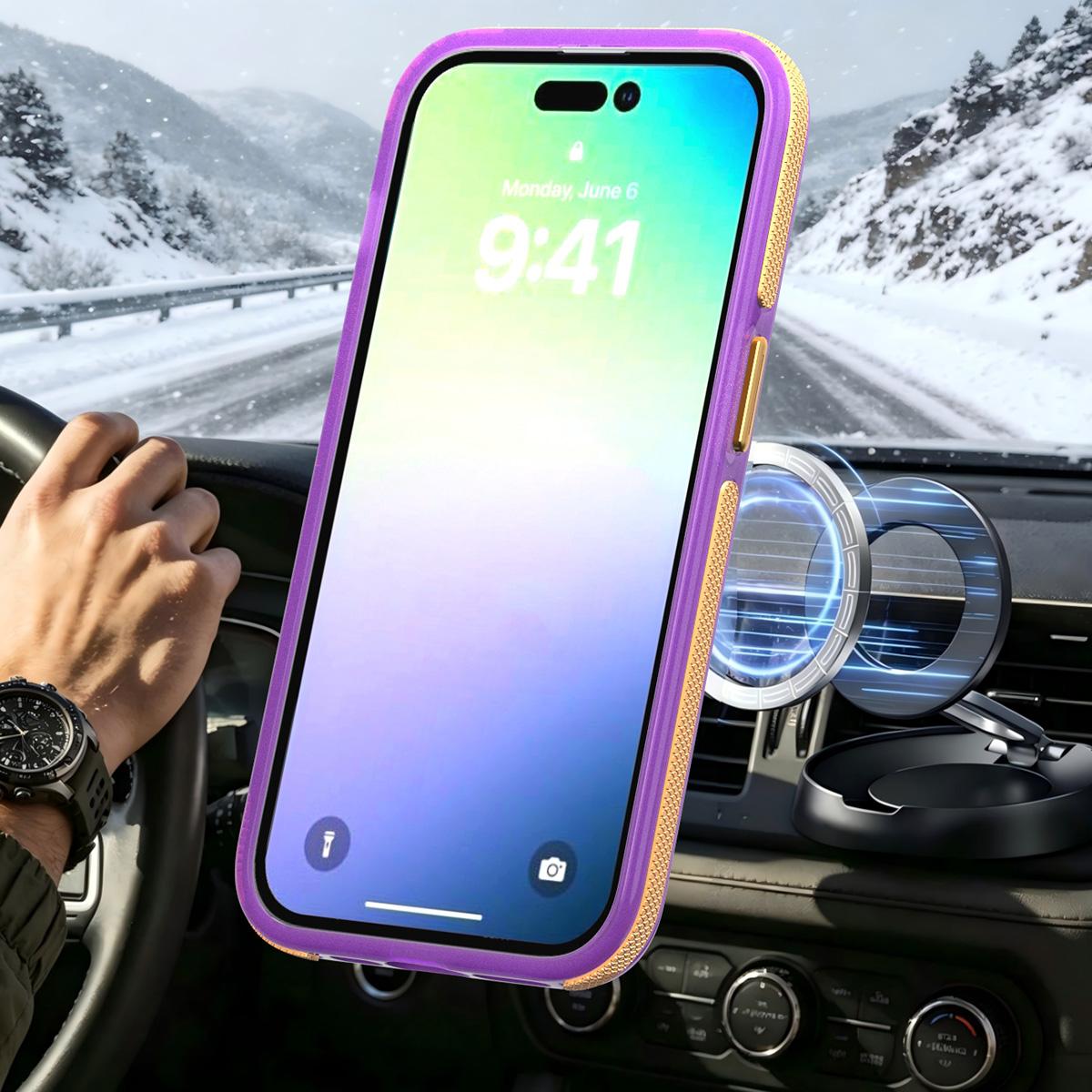 For iPhone 14 Pro Two-tone Contrast Magnetic Phone Case - Purple - EDA009981509D