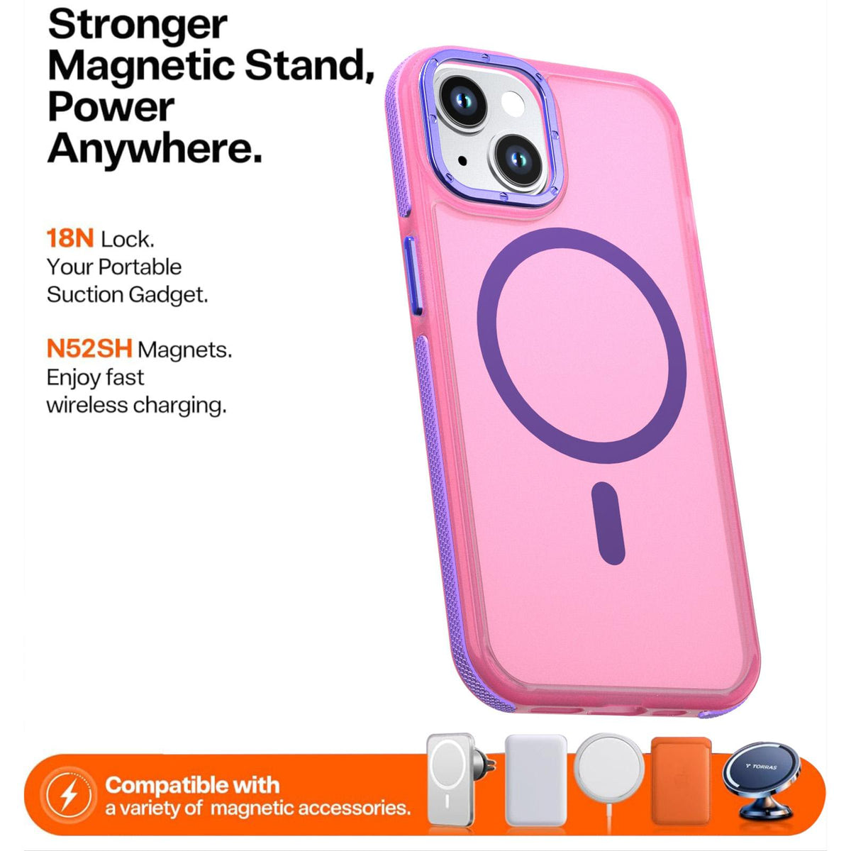 For iPhone 14 / 13 Two-tone Contrast Magnetic Phone Case - Pink - EDA009981510A