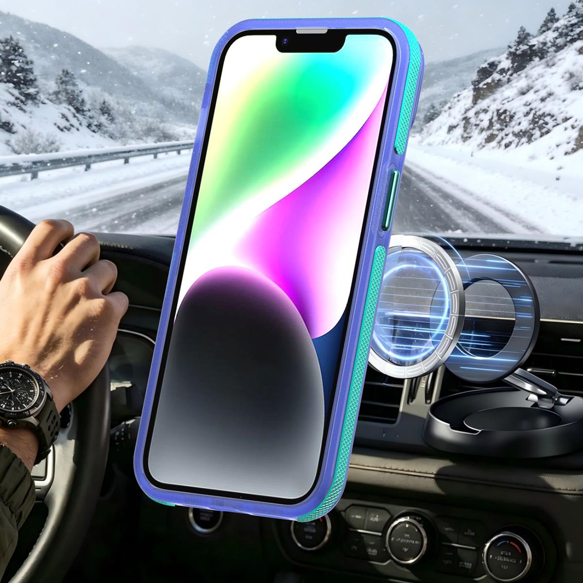 For iPhone 14 / 13 Two-tone Contrast Magnetic Phone Case - Blue - EDA009981510B