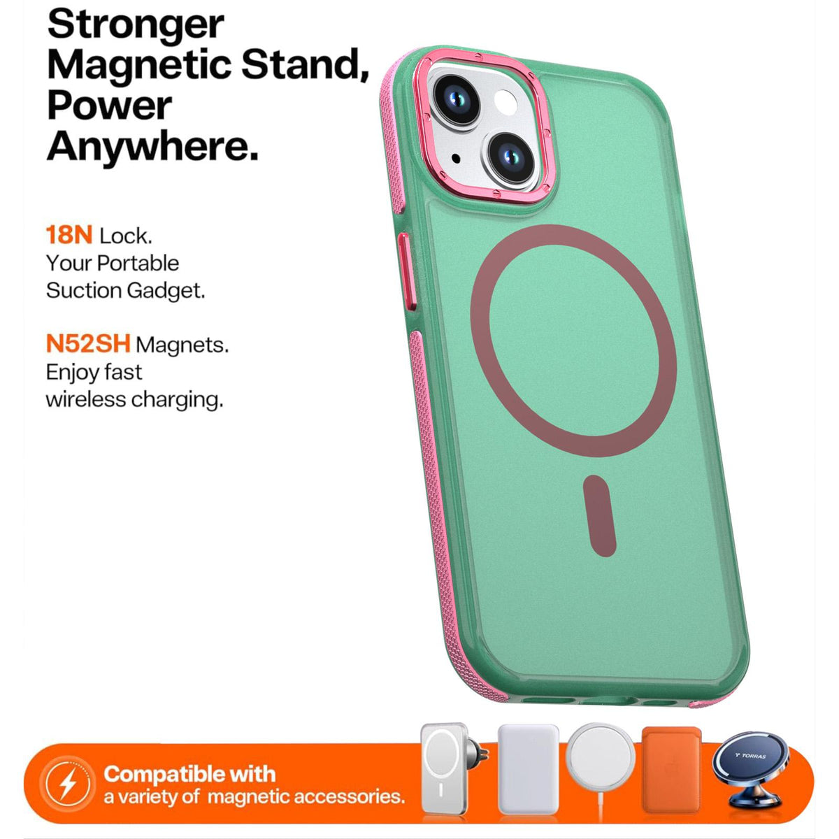 For iPhone 14 / 13 Two-tone Contrast Magnetic Phone Case - Green - EDA009981510C