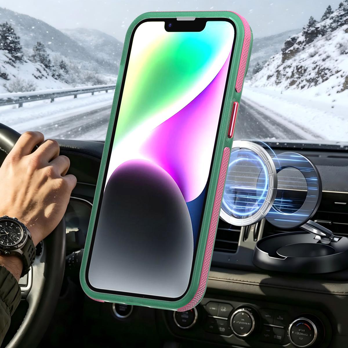 For iPhone 14 / 13 Two-tone Contrast Magnetic Phone Case - Green - EDA009981510C