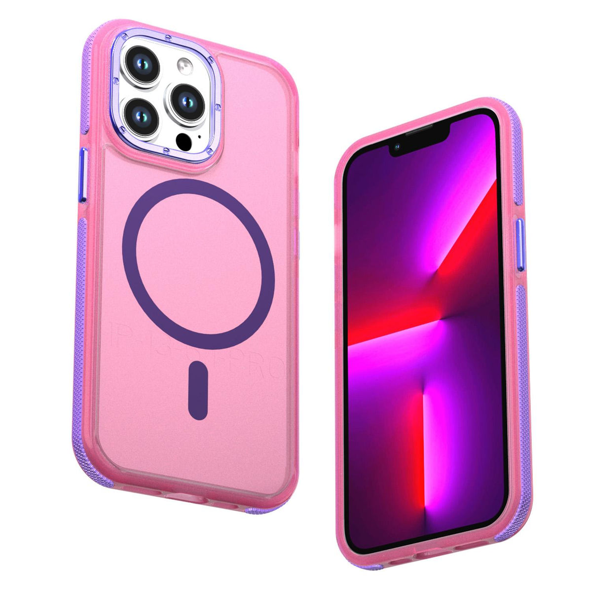 For iPhone 13 Pro Two-tone Contrast Magnetic Phone Case - Pink - EDA009981512A