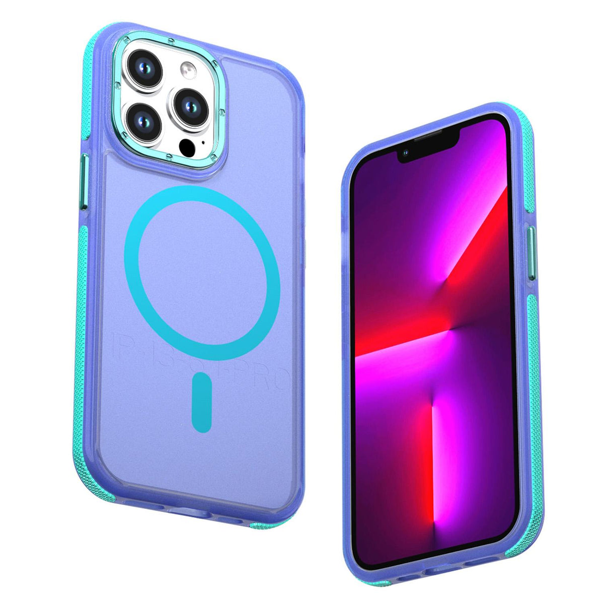 For iPhone 13 Pro Two-tone Contrast Magnetic Phone Case - Blue - EDA009981512B