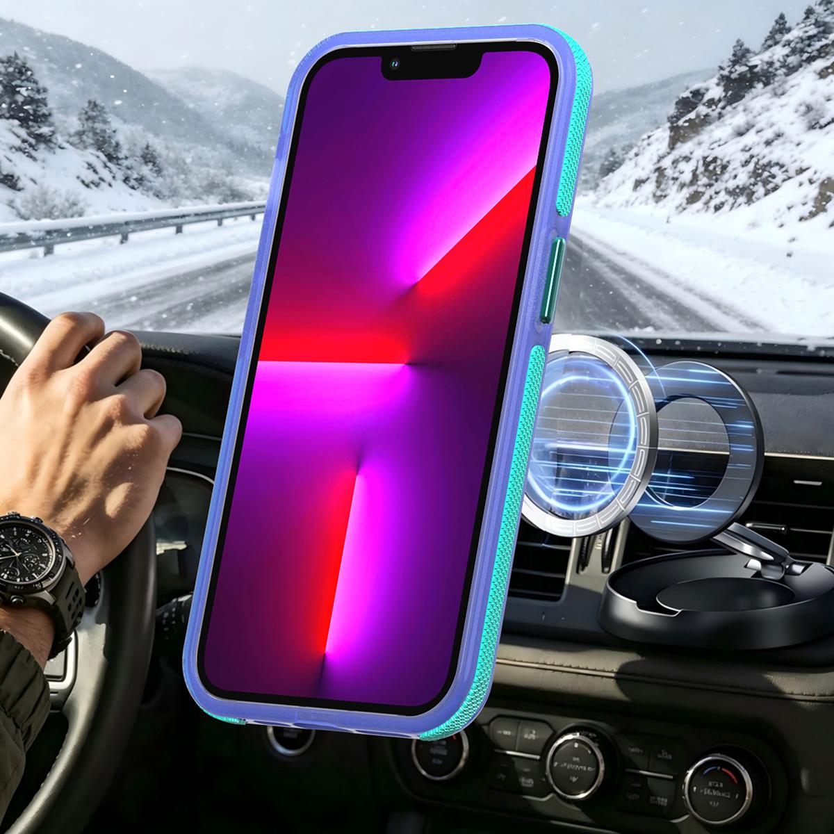 For iPhone 13 Pro Two-tone Contrast Magnetic Phone Case - Blue - EDA009981512B