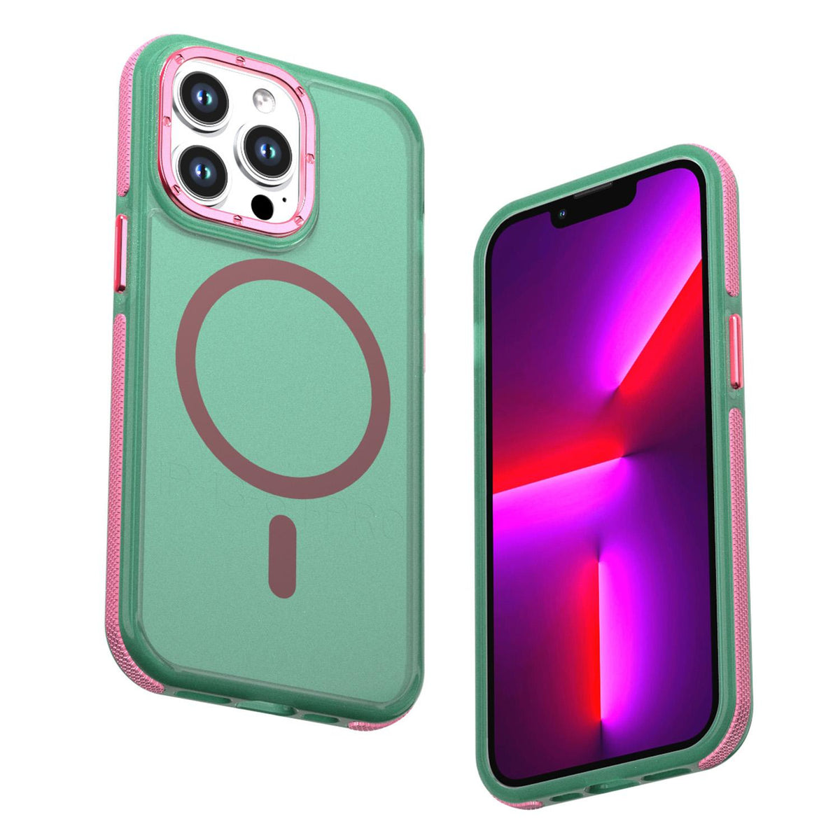 For iPhone 13 Pro Two-tone Contrast Magnetic Phone Case - Green - EDA009981512C