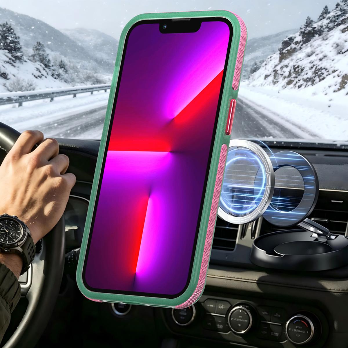 For iPhone 13 Pro Two-tone Contrast Magnetic Phone Case - Green - EDA009981512C