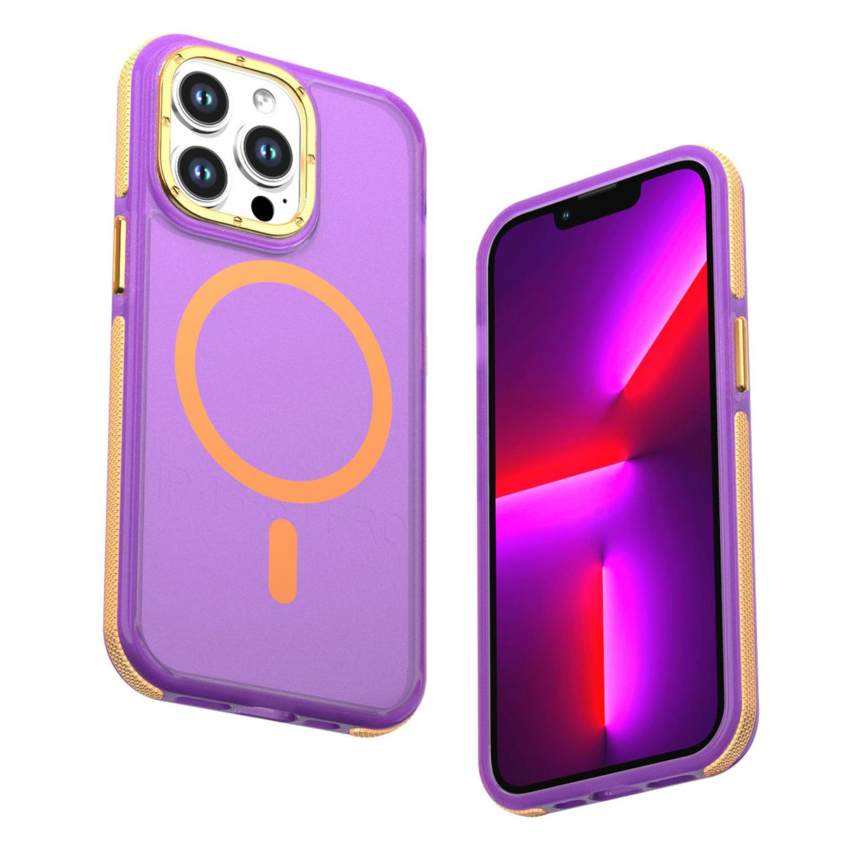 For iPhone 13 Pro Two-tone Contrast Magnetic Phone Case - Purple - EDA009981512D