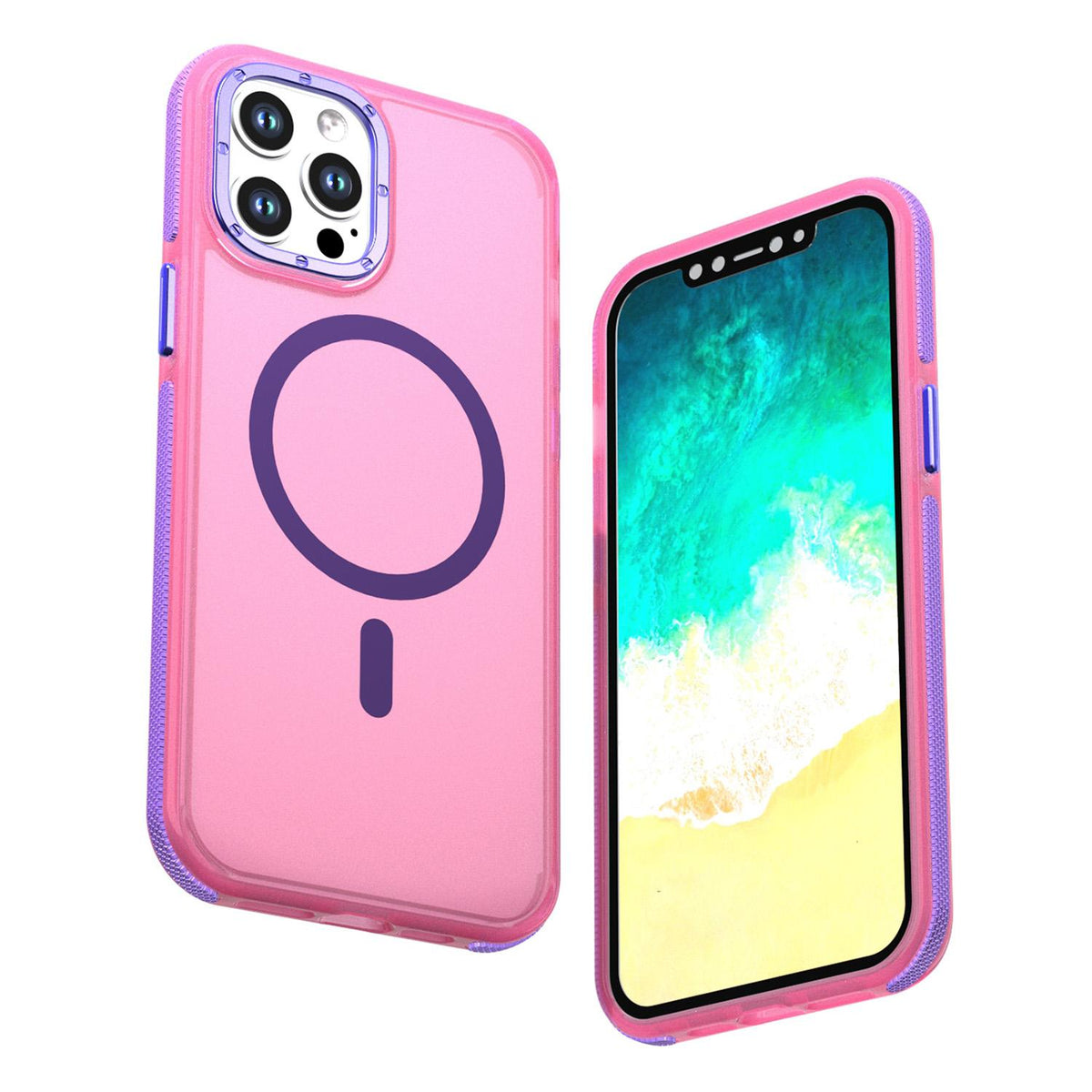 For iPhone 12 Pro Max Two-tone Contrast Magnetic Phone Case - Pink - EDA009981513A
