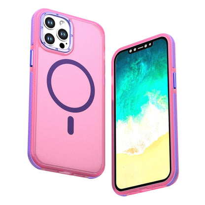 For iPhone 12 Pro Max Two-tone Contrast Magnetic Phone Case - Pink - EDA009981513A