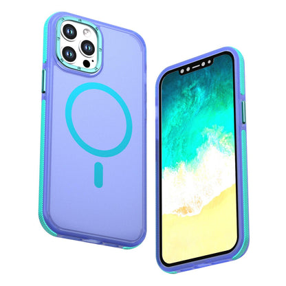 For iPhone 12 Pro Max Two-tone Contrast Magnetic Phone Case - Blue - EDA009981513B