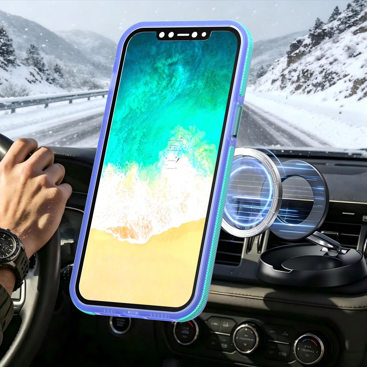 For iPhone 12 Pro Max Two-tone Contrast Magnetic Phone Case - Blue - EDA009981513B