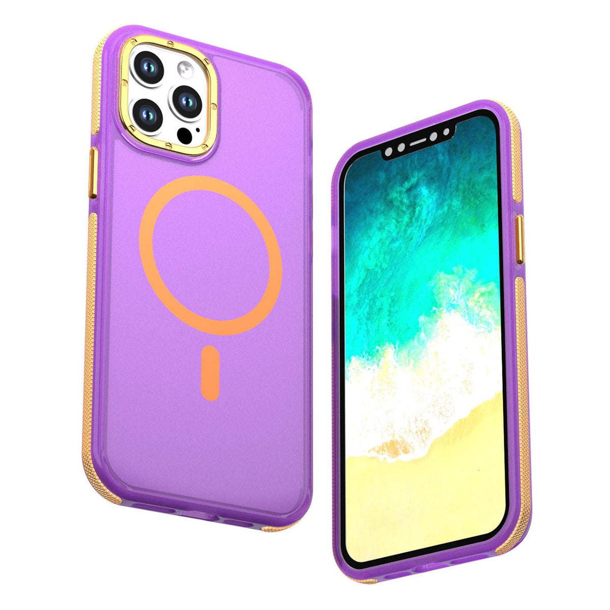 For iPhone 12 Pro Max Two-tone Contrast Magnetic Phone Case - Purple - EDA009981513D