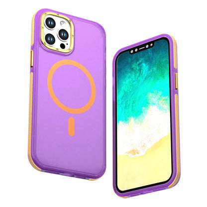 For iPhone 12 Pro Max Two-tone Contrast Magnetic Phone Case - Purple - EDA009981513D