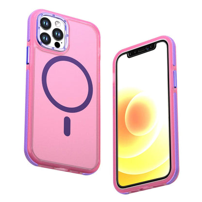 For iPhone 12 / 12 Pro Two-tone Contrast Magnetic Phone Case - Pink - EDA009981514A