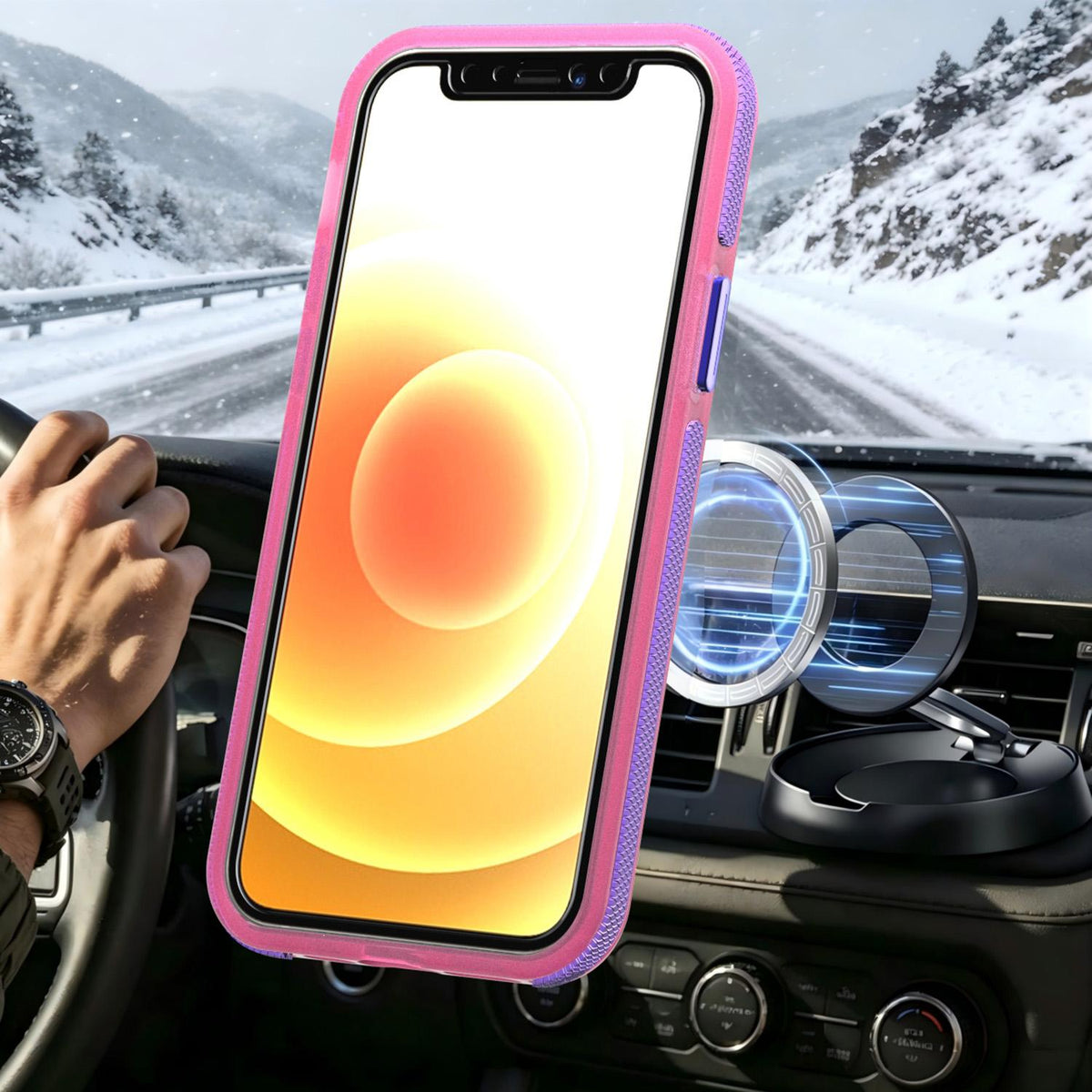 For iPhone 12 / 12 Pro Two-tone Contrast Magnetic Phone Case - Pink - EDA009981514A