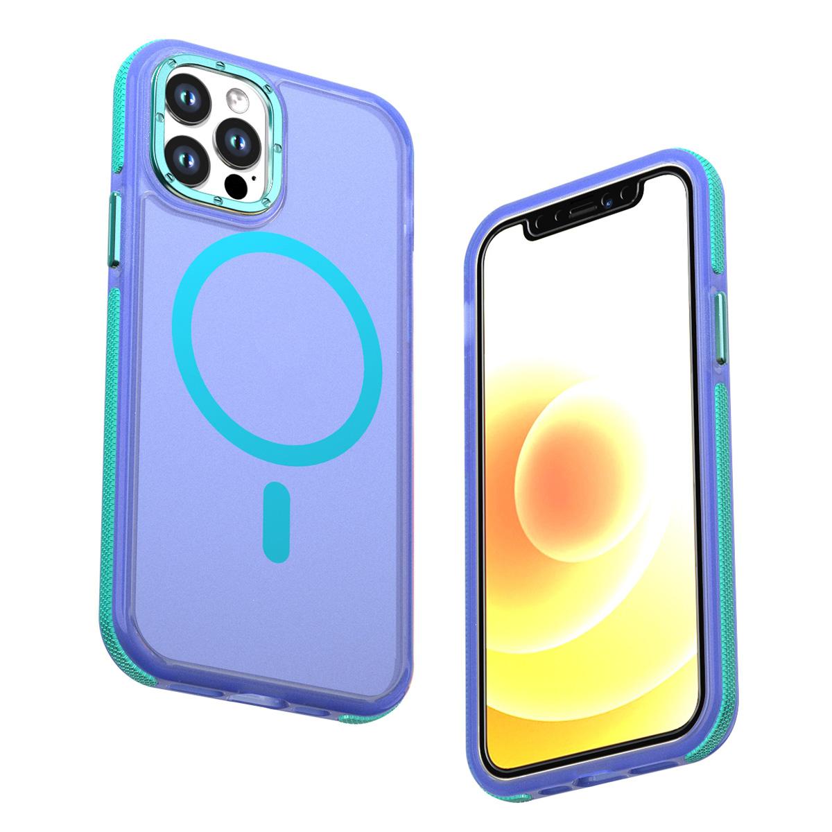 For iPhone 12 / 12 Pro Two-tone Contrast Magnetic Phone Case - Blue - EDA009981514B