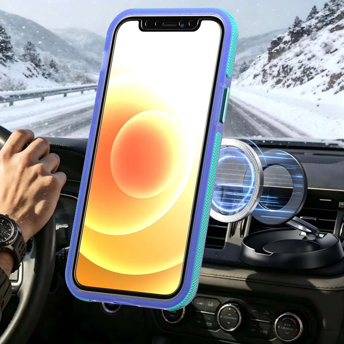 For iPhone 12 / 12 Pro Two-tone Contrast Magnetic Phone Case - Blue - EDA009981514B