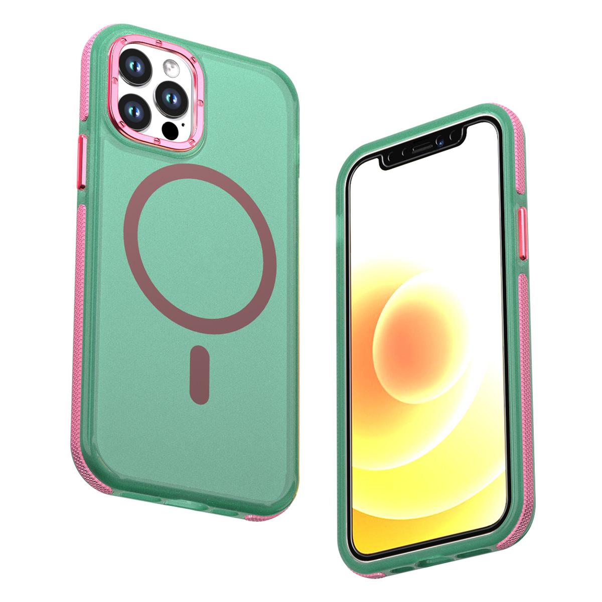 For iPhone 12 / 12 Pro Two-tone Contrast Magnetic Phone Case - Green - EDA009981514C