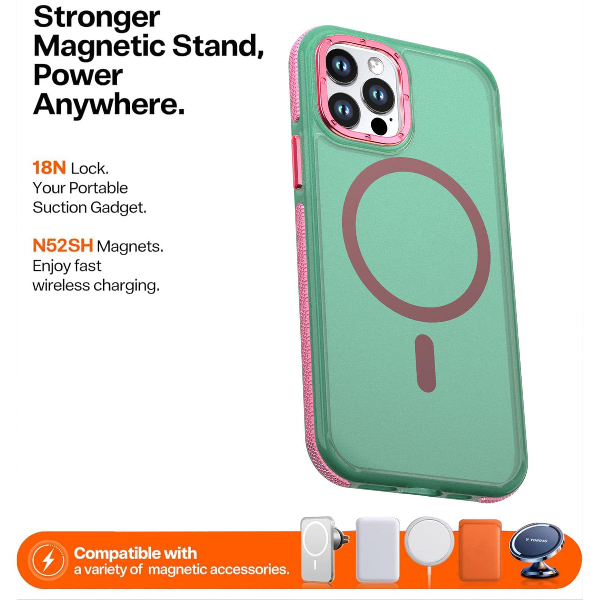 For iPhone 12 / 12 Pro Two-tone Contrast Magnetic Phone Case - Green - EDA009981514C
