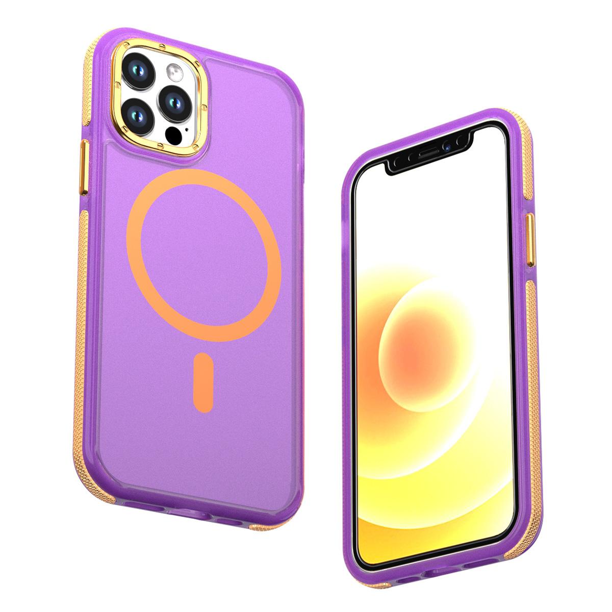 For iPhone 12 / 12 Pro Two-tone Contrast Magnetic Phone Case - Purple - EDA009981514D