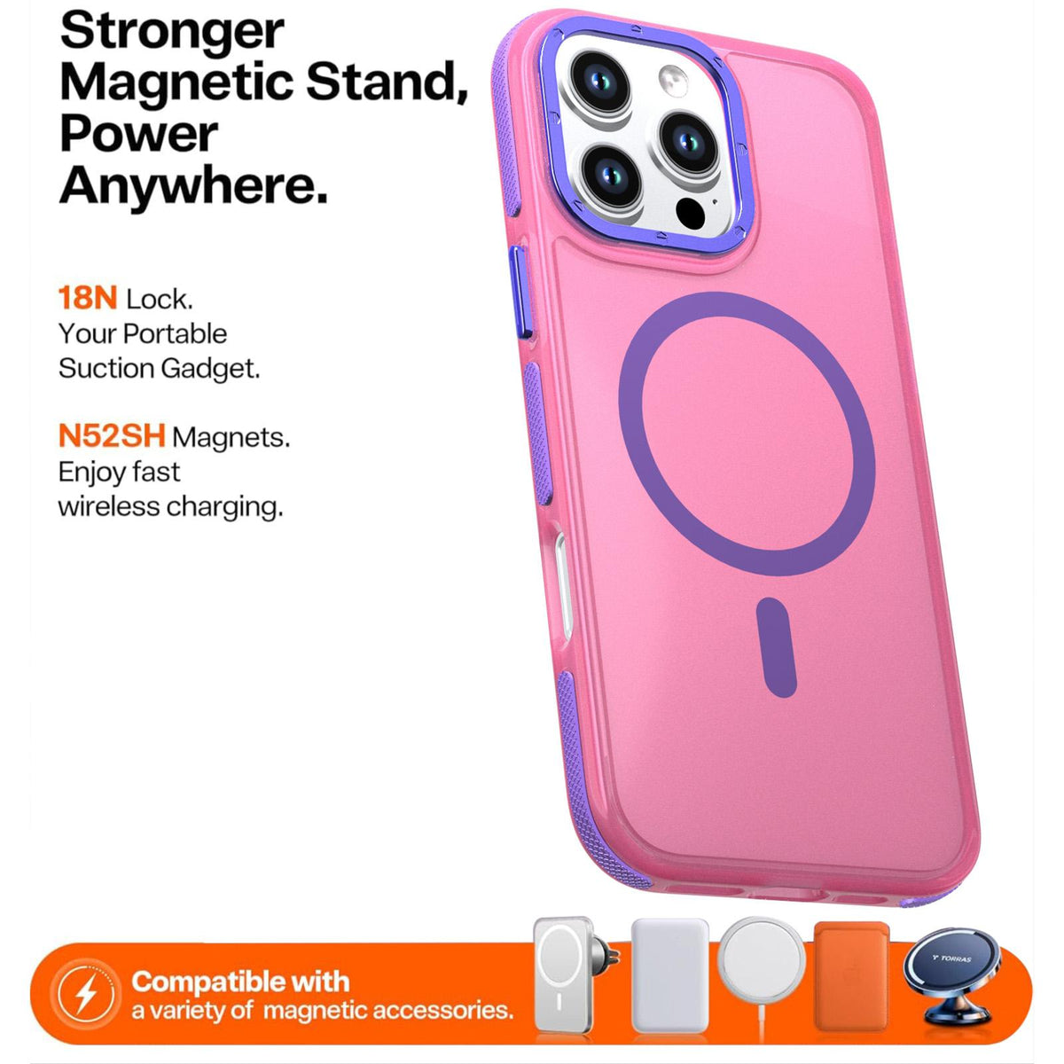 For iPhone 16 Pro Max Two-tone Contrast Magnetic Phone Case - Pink - EDA009981515A