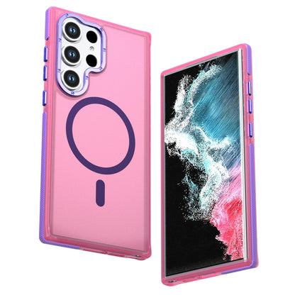 For Galaxy S23 Ultra / S22 Ultra 5G Two-tone Contrast Magnetic Phone Case - Pink - EDA009981611A